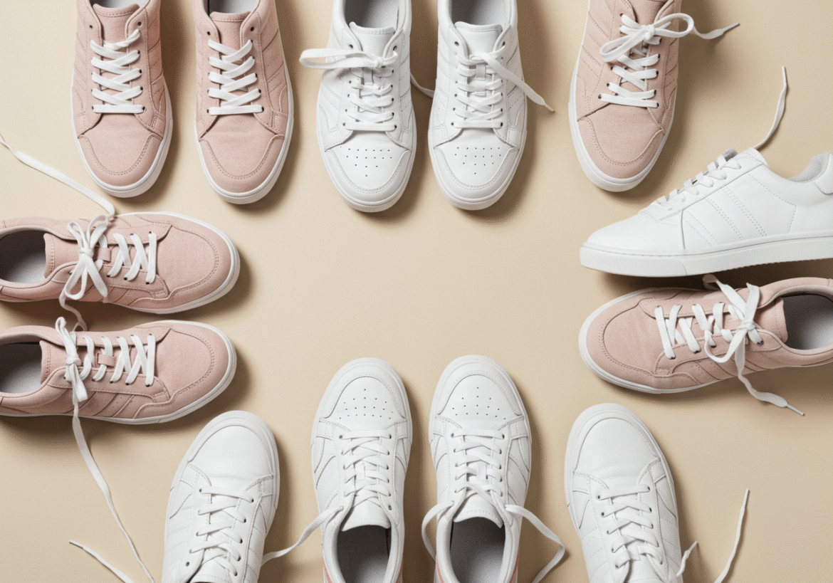 baskets blanches et roses