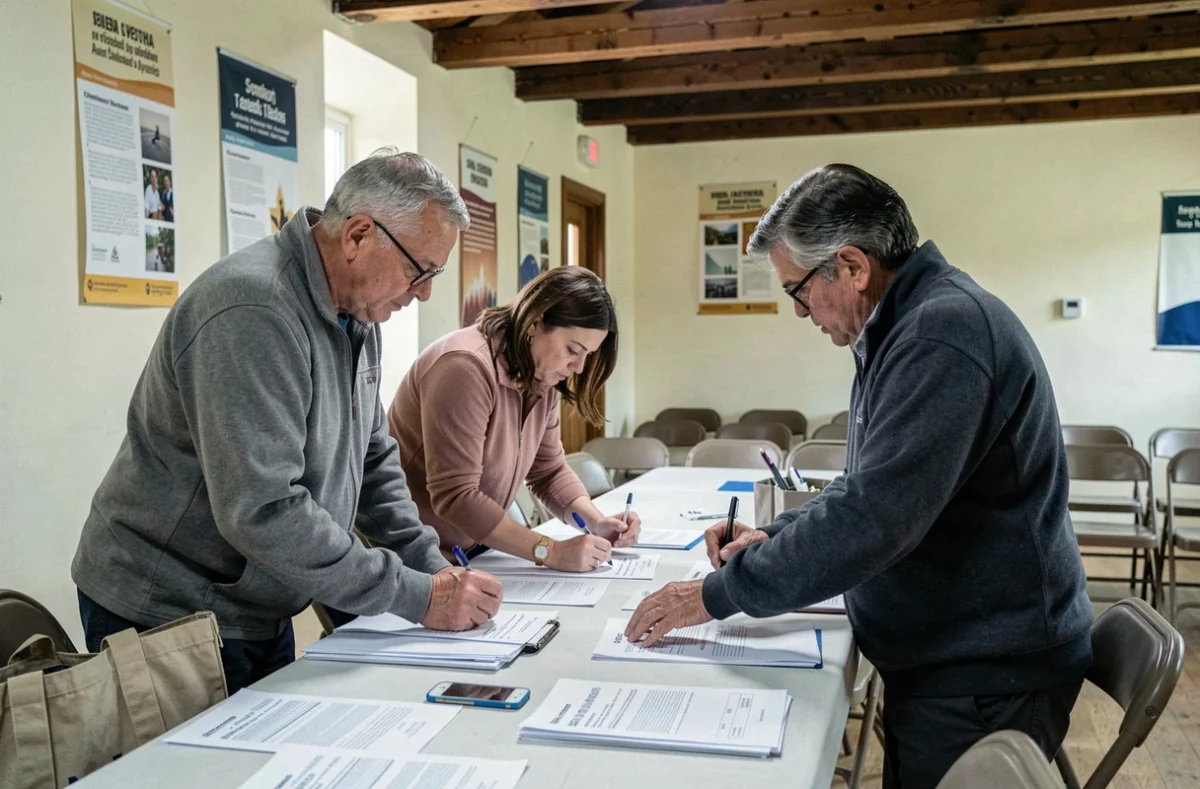 Homme participant à un atelier d'accompagnement administratif organisé par l'association Oasis dans une salle communautaire, entouré d'autres bénéficiaires remplissant des documents