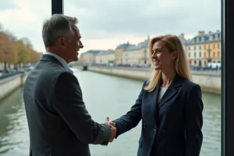 Chasseur de têtes à Bordeaux lors d'une rencontre avec un profil CXO en costume devant les quais de la Garonne