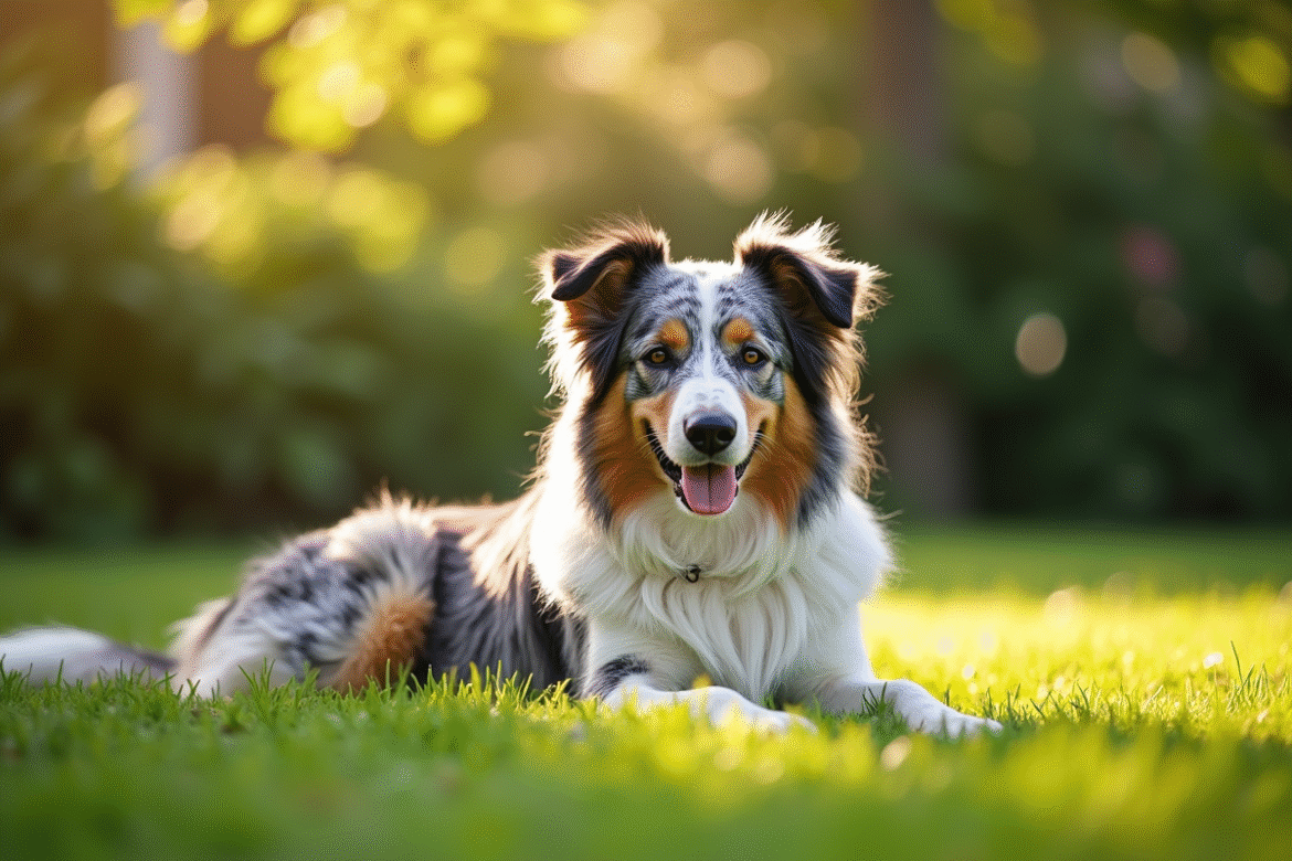 Chien australien âgé reposant dans un jardin ensoleille