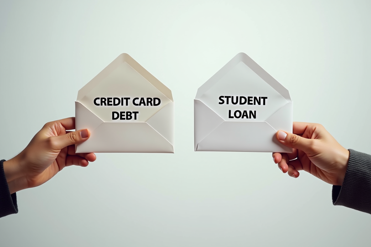 Deux mains tiennent des enveloppes pour choisir entre crédit et prêt