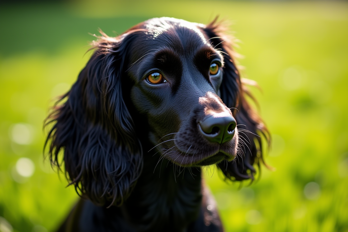 Cocker spaniel noir dehors sous le soleil avec de l