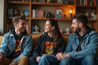 Groupe de fans passionnés dans un salon cosy