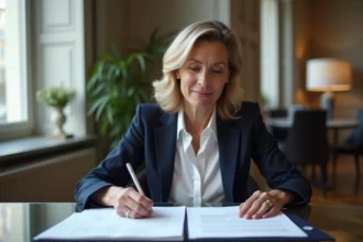 Femme d'affaires française dans un bureau moderne