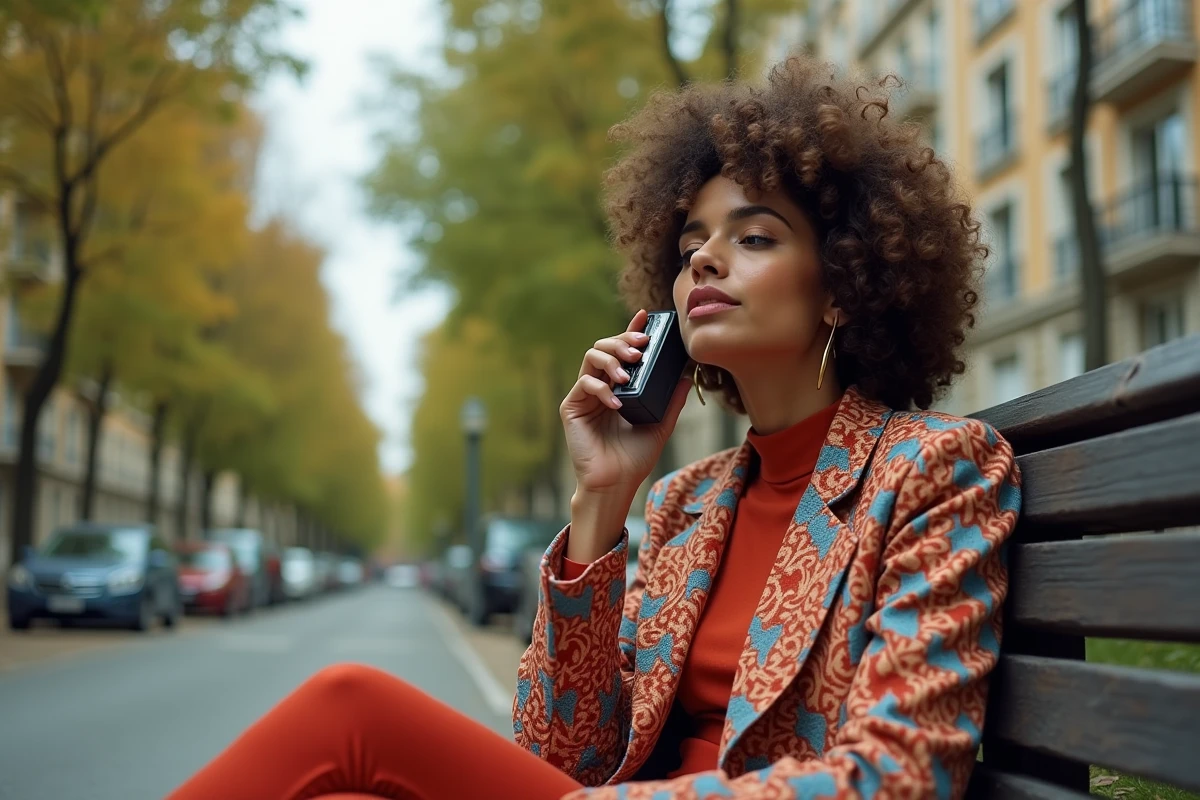 Jeune femme des années 80 écoute une cassette dans un parc