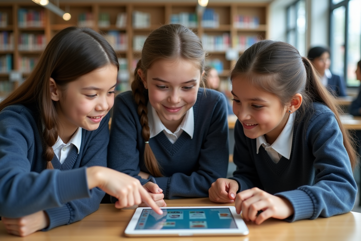 Trois collégiennes discutant autour d