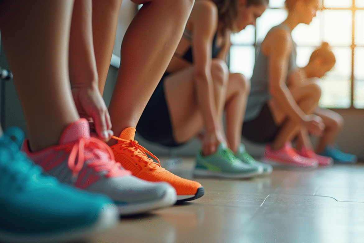 Femmes attachant leurs chaussures de sport dans une salle lumineuse
