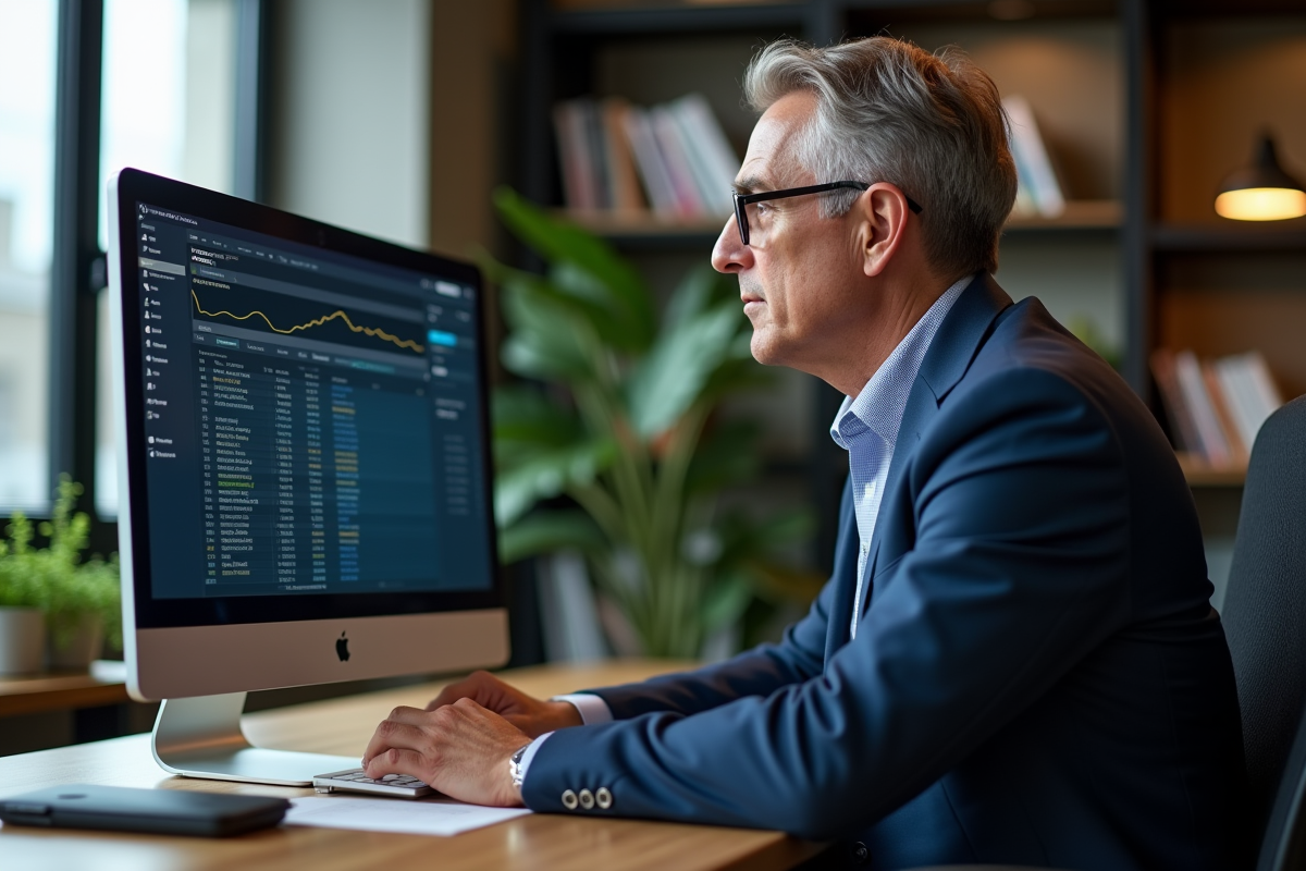 Homme professionnel vérifiant une dashboard blockchain