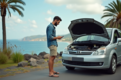Homme d'âge moyen près d'une voiture avec le capot ouvert à L'ÉtangSalé
