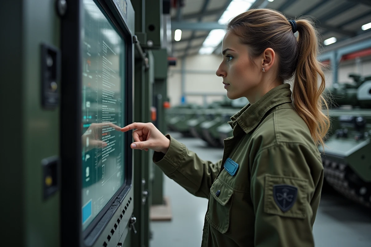 Ingénieure militaire inspectant l