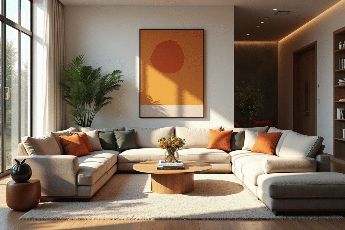 Intérieur moderne d'une maison avec mobilier et œuvres d'art