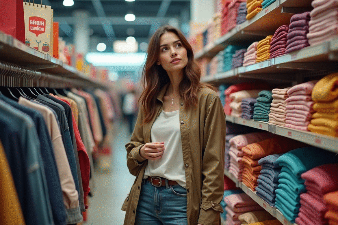 Jeune femme dans un magasin de mode dynamique