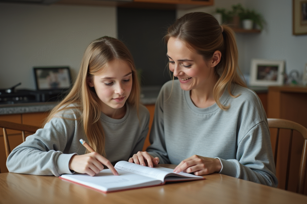 Jeune fille et mère discutant budget à la maison