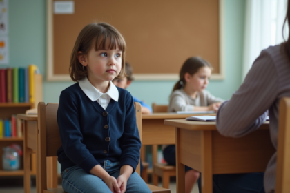 Jeune fille de 8 ans en classe attentive et curieuse