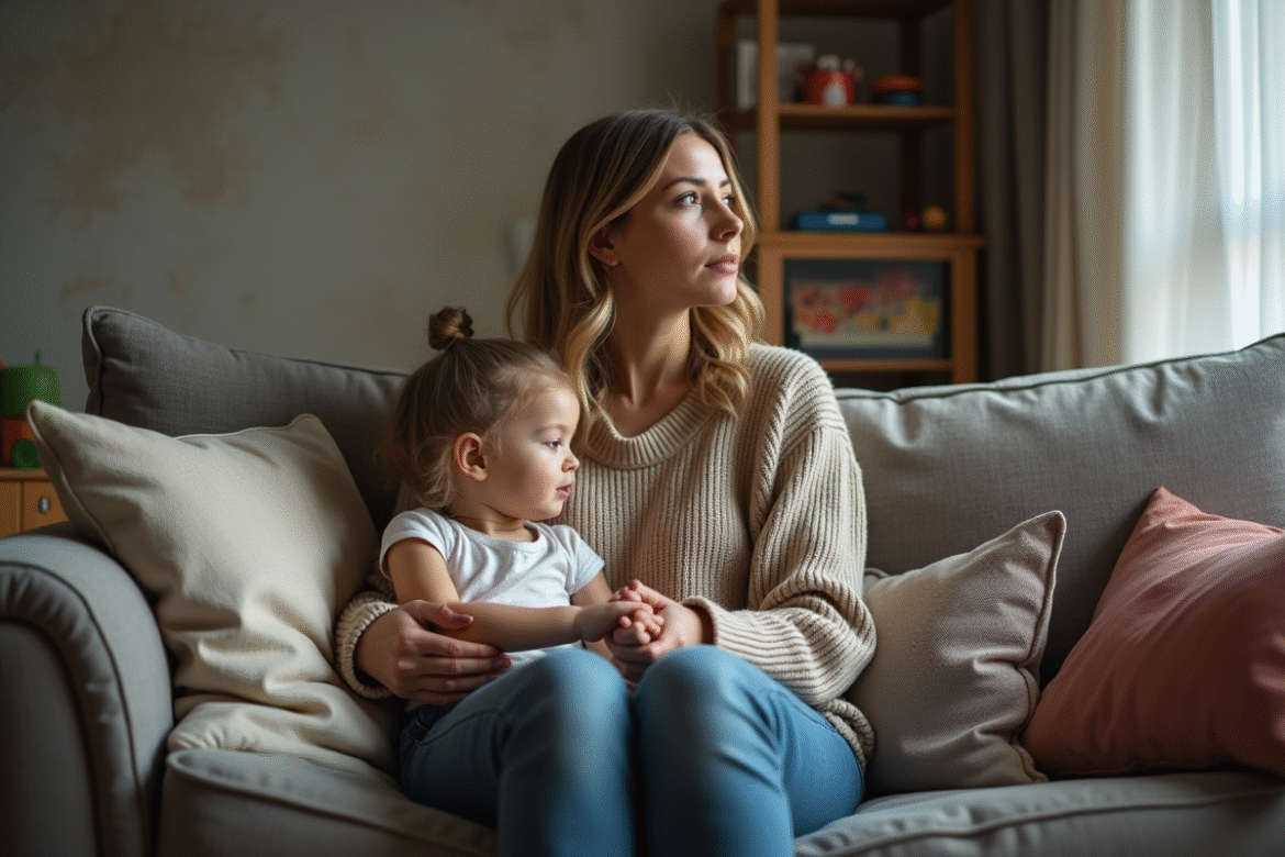 Maman et fille dans le salon au quotidien