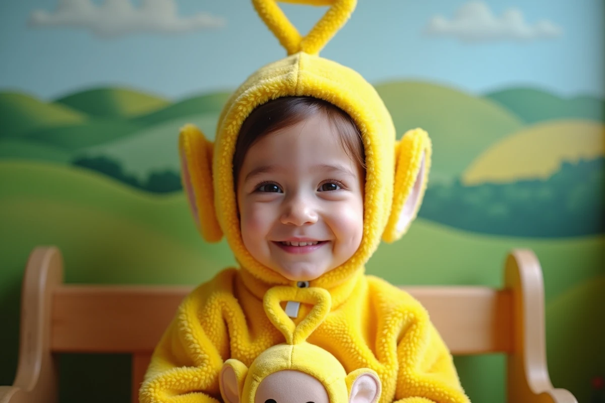 Jeune fille souriante en costume telletubbies jaune