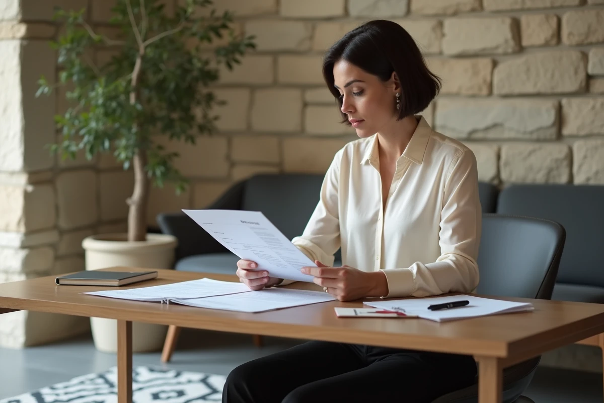 Recruteuse executive search analysant un dossier de candidat CXO dans un bureau en pierre à Bordeaux