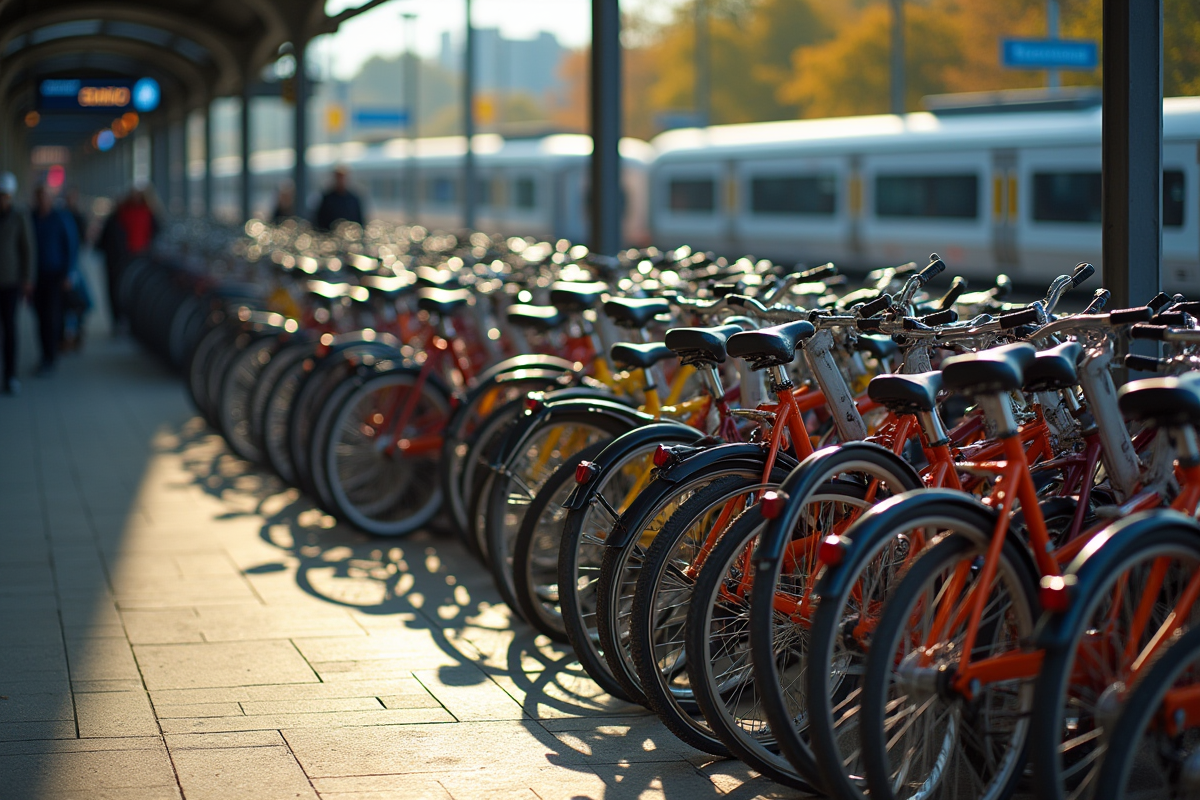 Station de vélos colorés en plein air au soleil