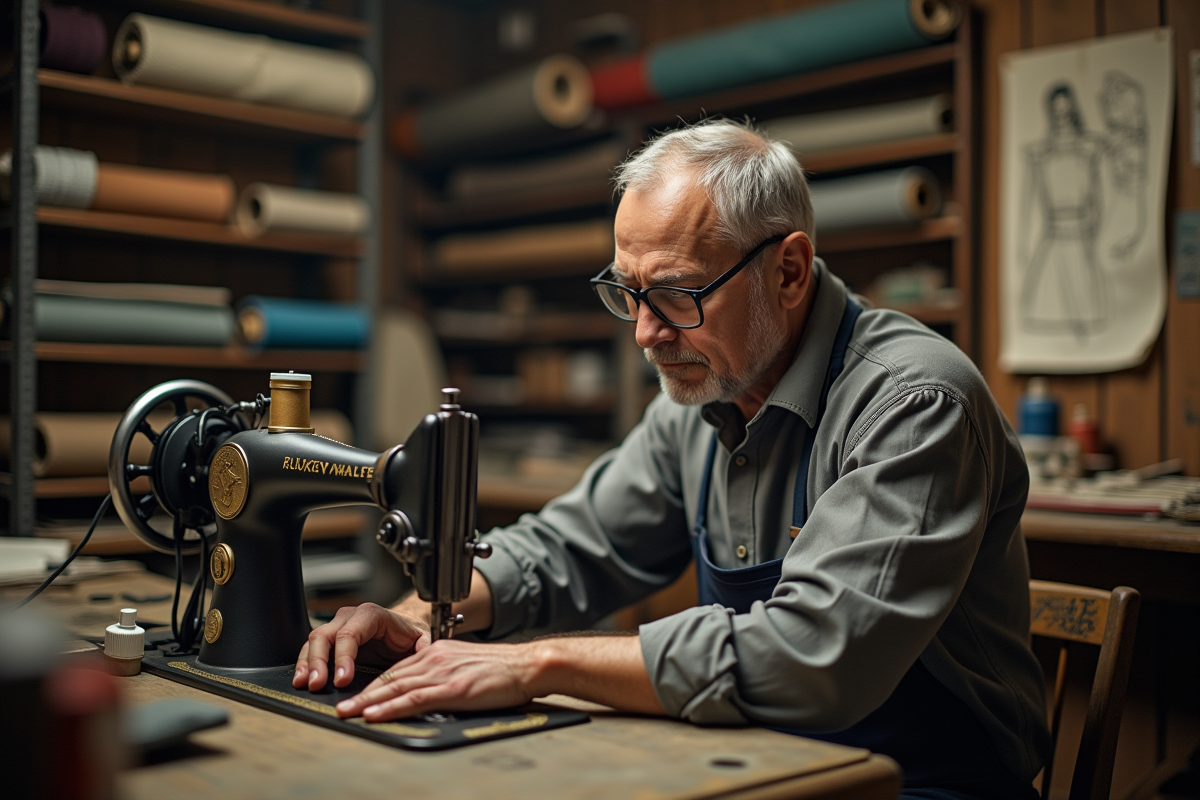 Tailleur travaillant sur une machine à coudre vintage